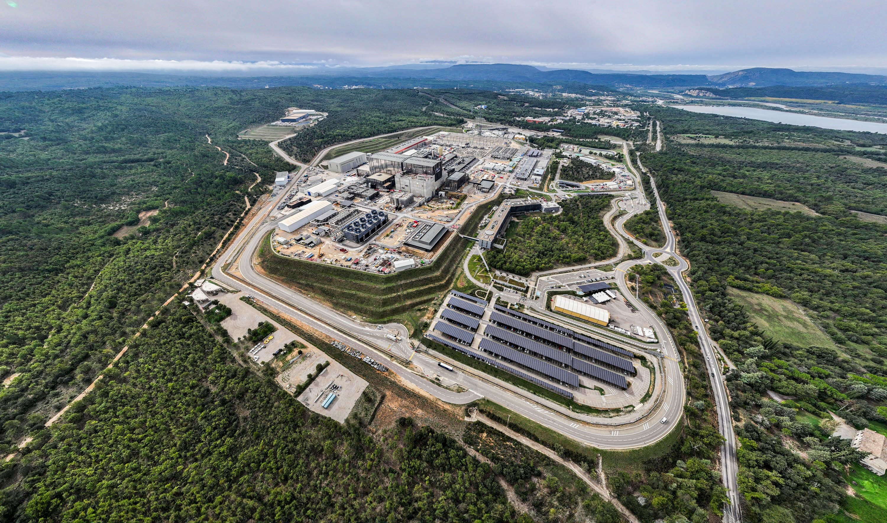Drone ariel view of the ITER thermonuclear project in Cadarache, France